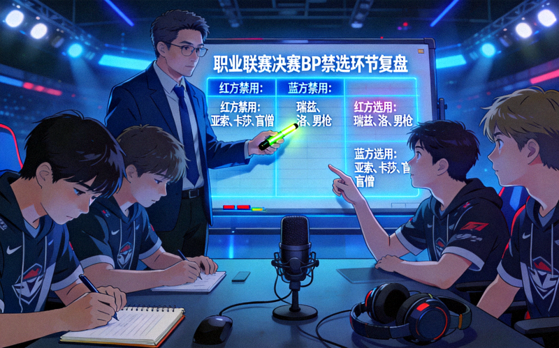 职业联赛决赛BP禁选环节复盘画面 - 教练与选手沟通战术布置
